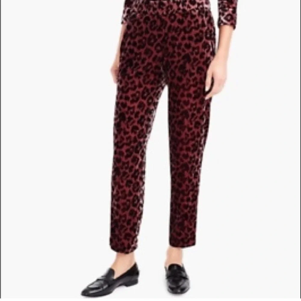 J. Crew Womens Rose Leopard Velvet High Rise Waist Pockets Pull On Pants Size 10